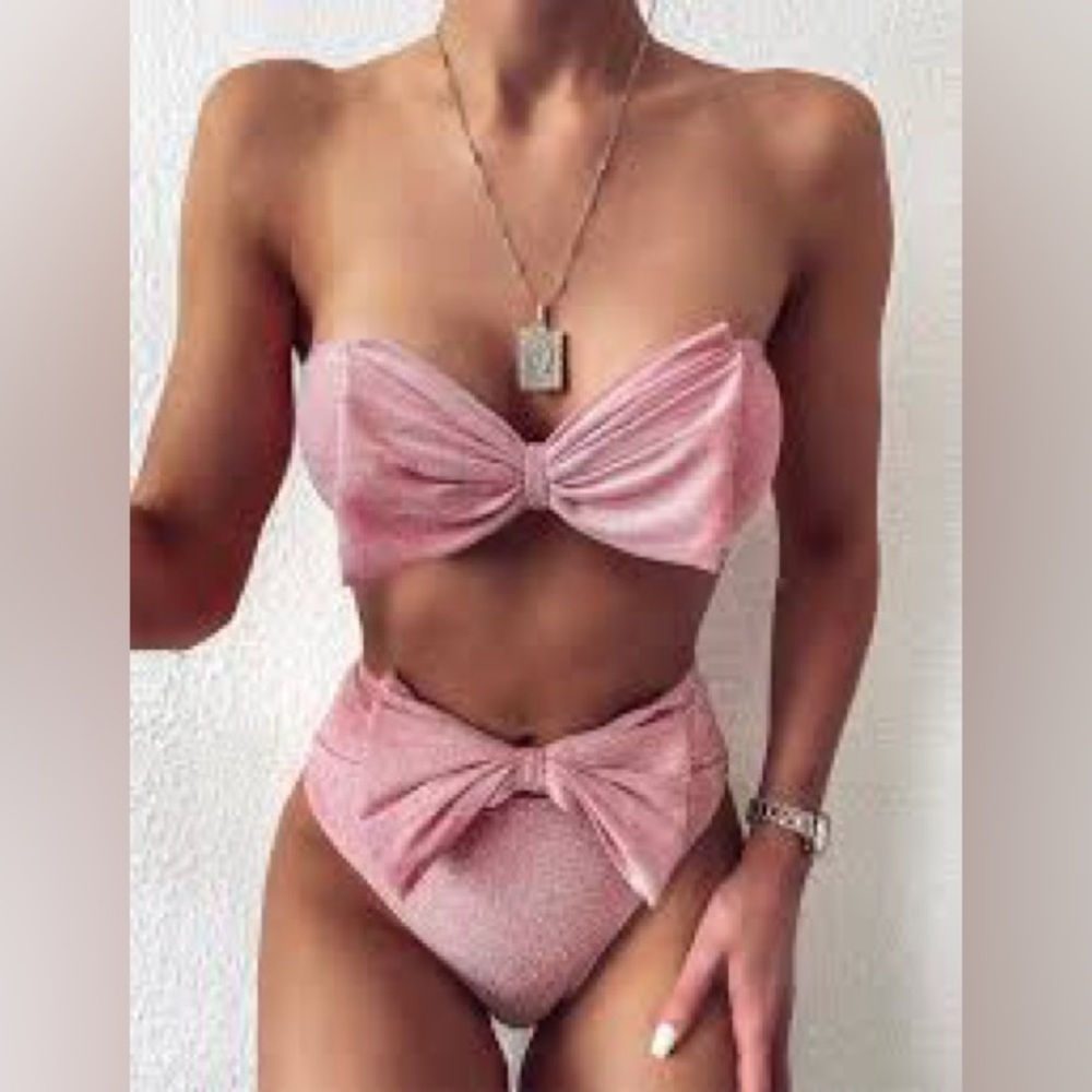 Pink Bow High Waisted Bikini | NEW - Picture 1 of 7